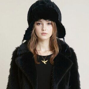 Vintage Black Russian Fur Ushanka USSR CapTrapper Hat Ear Flaps Size 60 (Large)